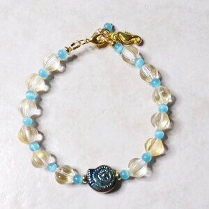 Beaded Beach Bracelet - Aqua & Yellow Shell + Seahorse Charm ~Beauty & The Beach